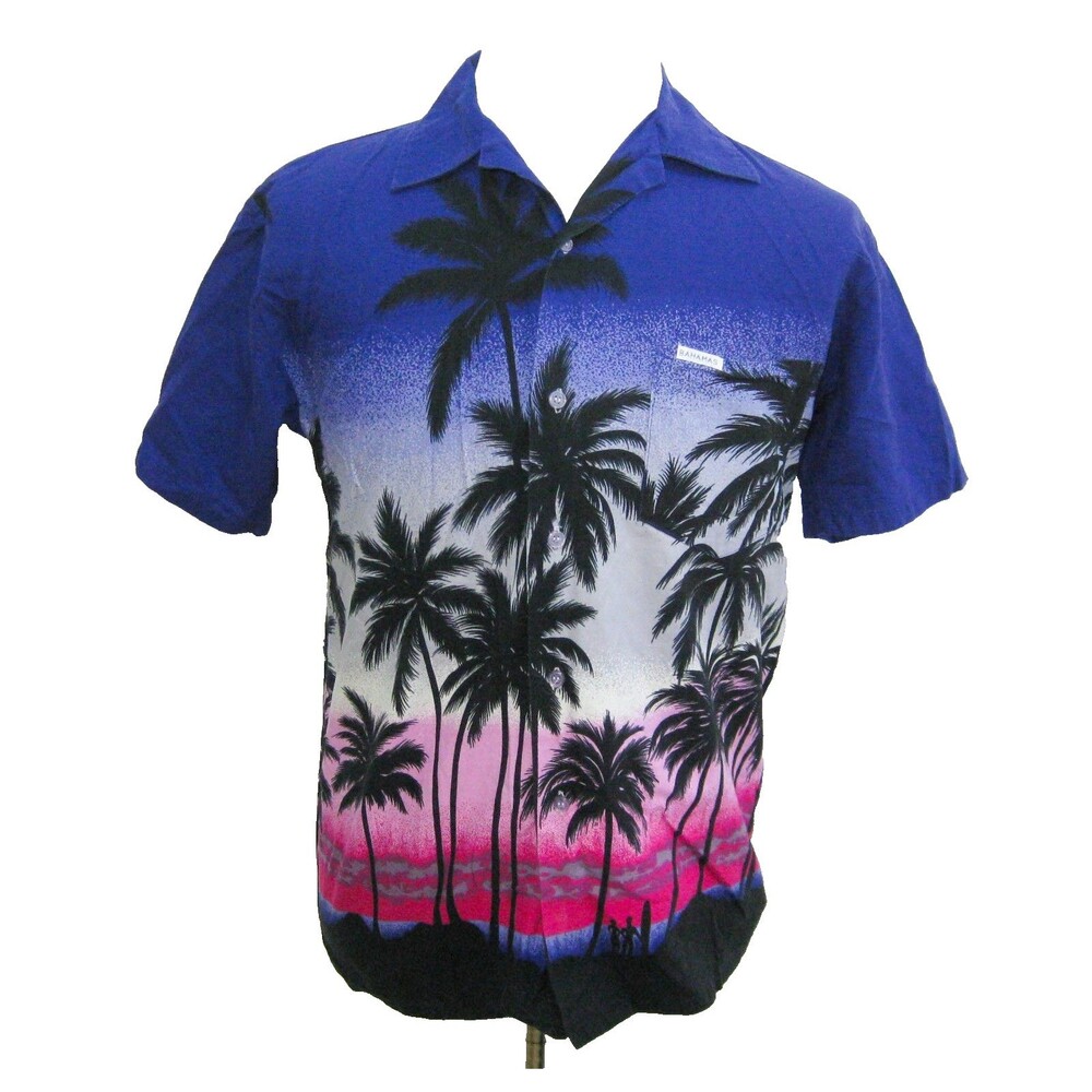 WINDSWEPT Men's Size Medium Blue Short Sleeve Hawaiian Bahamas Shirt Palm Trees